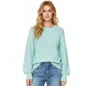 J.Crew Womens Sweater Size XS Honeycomb Balloon Sleeve Green Wool Blend Alpaca